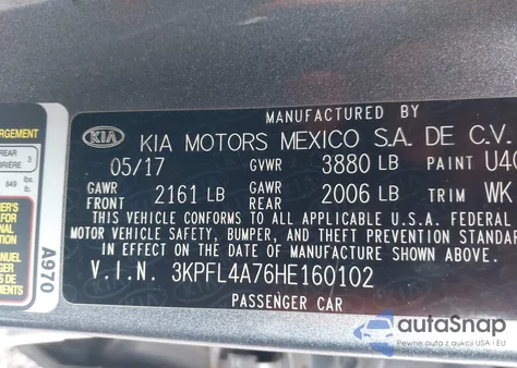 2017 Kia Forte S from USA, damaged, VIN 3KPFL4A76HE160102